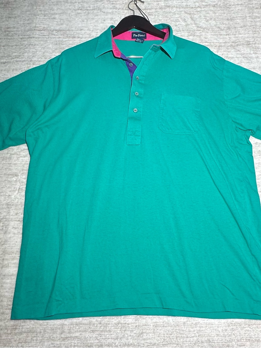 Par Four Men's Teal Polo with Contrast Pink Collar